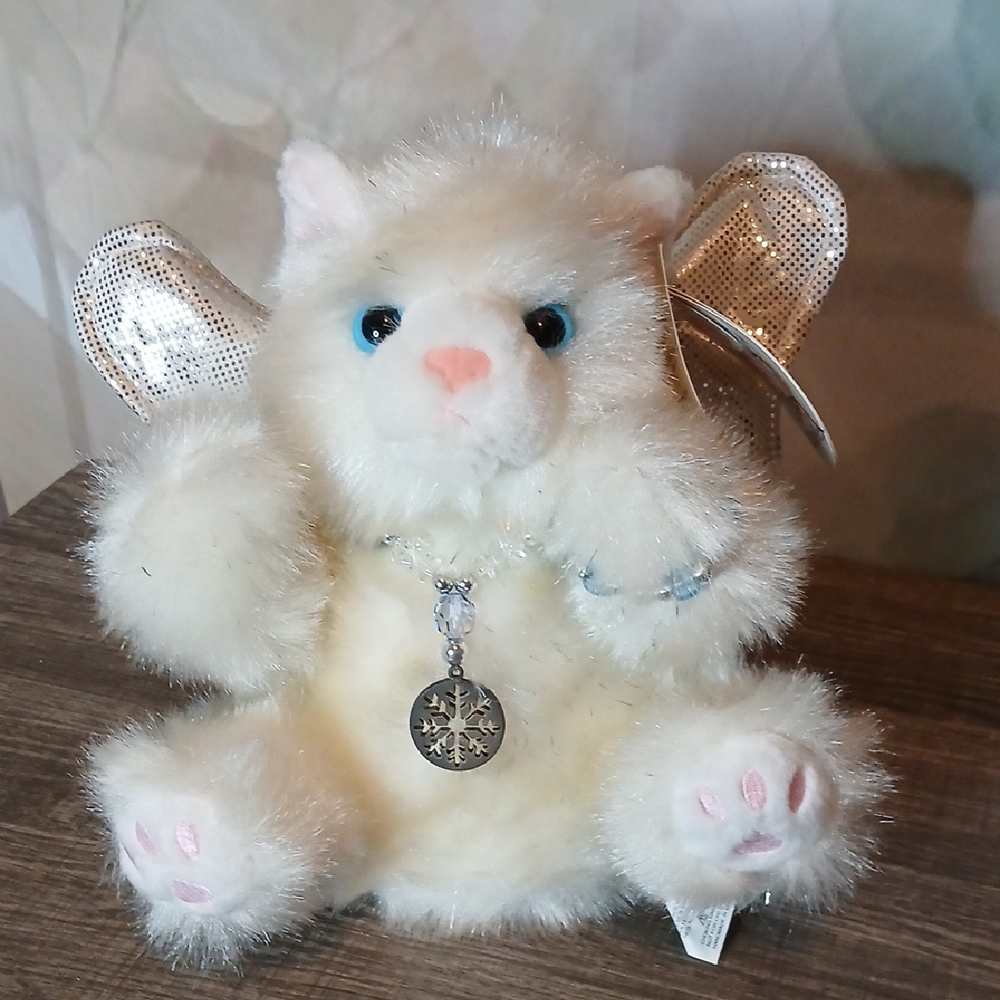 Plush Angel Cat with Silver Wings